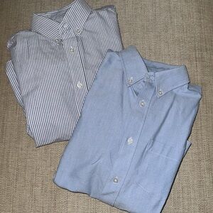 Bundle (2) Arrow Blue Striped Button Down Shirts Pinstripes Solid Blue Size 12